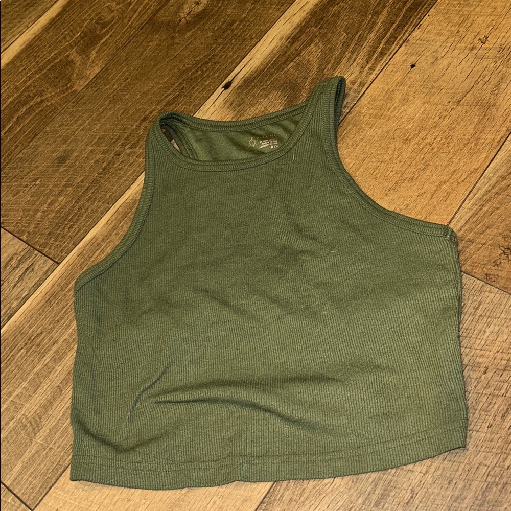 Offline by Aerie Sage Green Ribbed Tank Top built-in bra